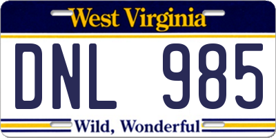 WV license plate DNL985