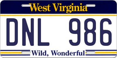WV license plate DNL986