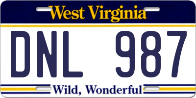 WV license plate DNL987