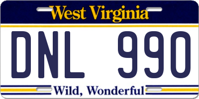 WV license plate DNL990