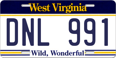 WV license plate DNL991