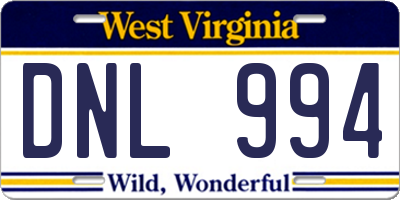 WV license plate DNL994