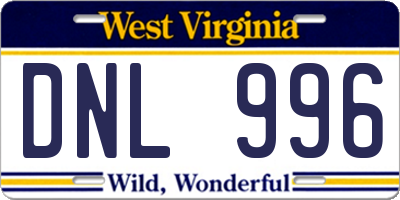 WV license plate DNL996
