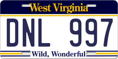 WV license plate DNL997