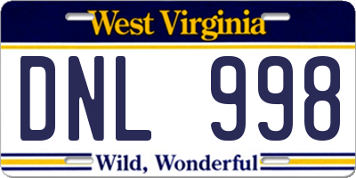 WV license plate DNL998