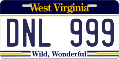 WV license plate DNL999