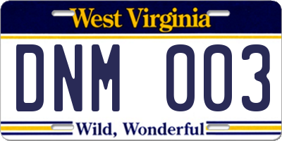 WV license plate DNM003