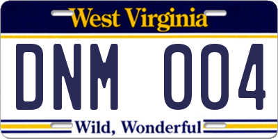 WV license plate DNM004