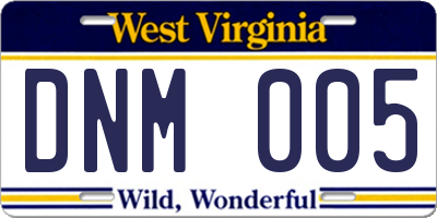 WV license plate DNM005