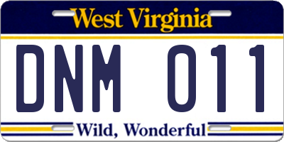 WV license plate DNM011