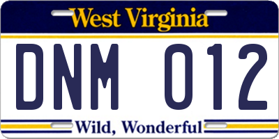 WV license plate DNM012