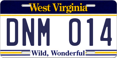 WV license plate DNM014
