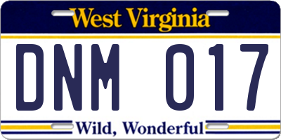 WV license plate DNM017