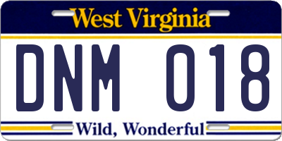 WV license plate DNM018