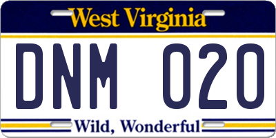 WV license plate DNM020