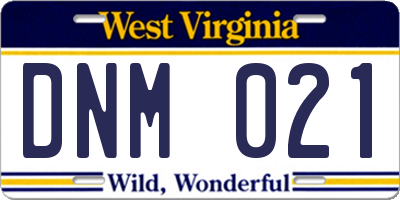 WV license plate DNM021