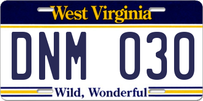 WV license plate DNM030