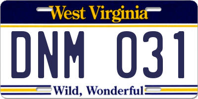 WV license plate DNM031
