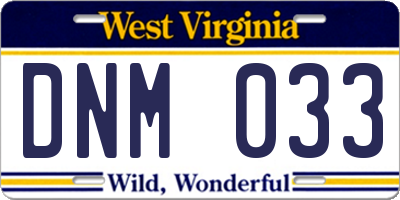 WV license plate DNM033