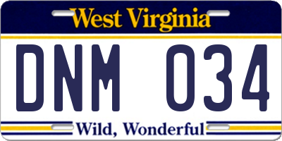 WV license plate DNM034