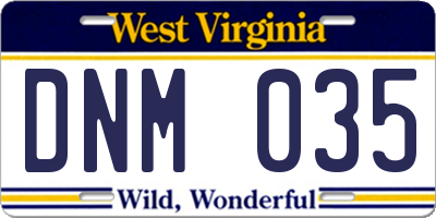 WV license plate DNM035