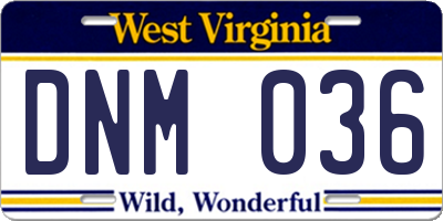 WV license plate DNM036