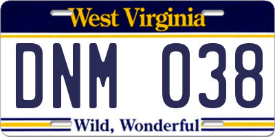 WV license plate DNM038