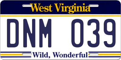 WV license plate DNM039