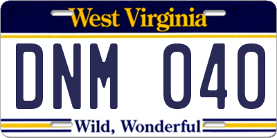 WV license plate DNM040