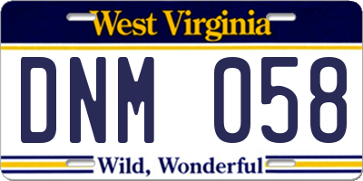 WV license plate DNM058