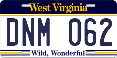WV license plate DNM062
