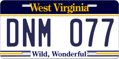 WV license plate DNM077