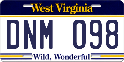 WV license plate DNM098