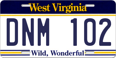 WV license plate DNM102