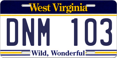 WV license plate DNM103