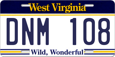 WV license plate DNM108