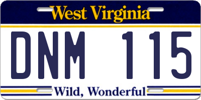 WV license plate DNM115