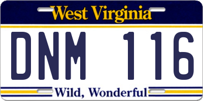 WV license plate DNM116