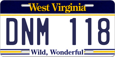 WV license plate DNM118