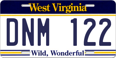 WV license plate DNM122