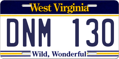WV license plate DNM130