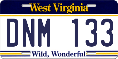 WV license plate DNM133
