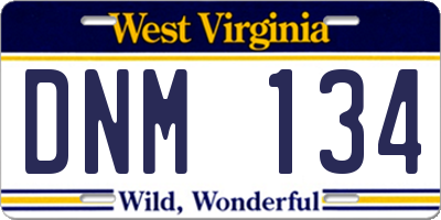 WV license plate DNM134