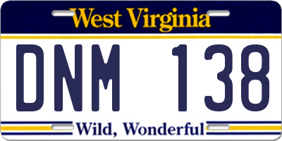 WV license plate DNM138