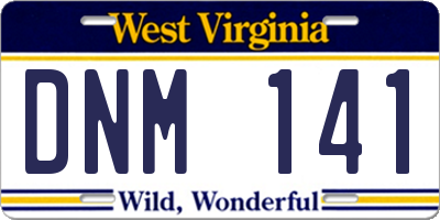 WV license plate DNM141