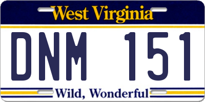 WV license plate DNM151
