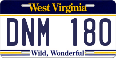 WV license plate DNM180