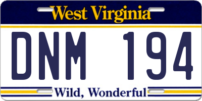 WV license plate DNM194