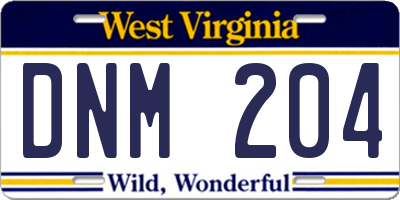 WV license plate DNM204