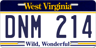 WV license plate DNM214